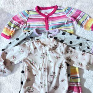 3-Pack Baby Girl Footed Sleepers – Size 3M – Organic & Cotton